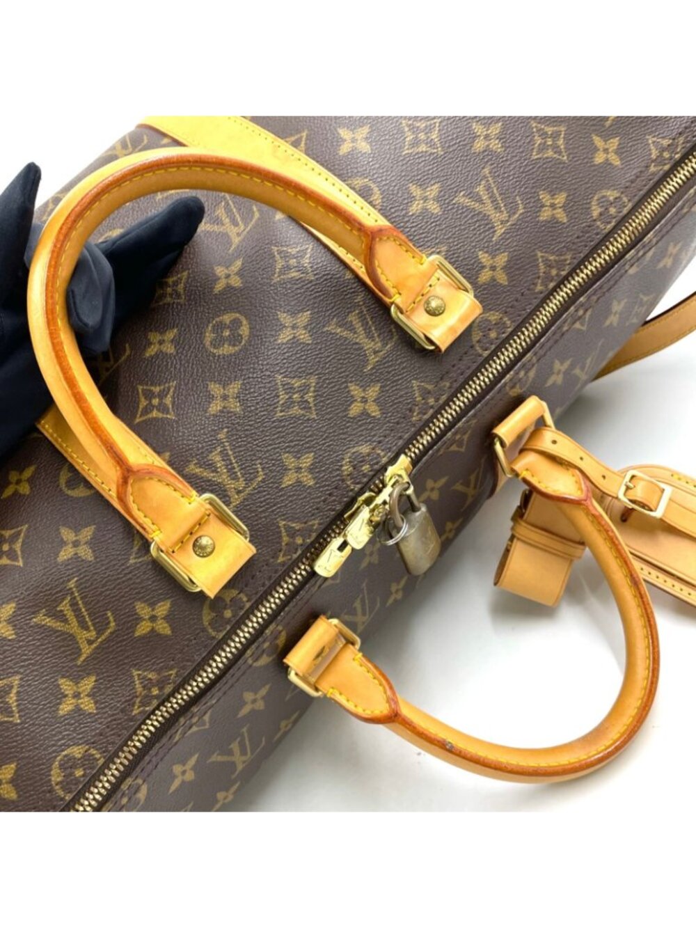 Louis Vuitton Keepall Bandouliere 50 Monogram Leather Brown Boston Bag Gold - Picture 8 of 15